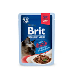 Nəm yem Brit Premium Delicate Fillets in Gravy axtalanmış pişiklər üçün, quzu ilə, 85 q