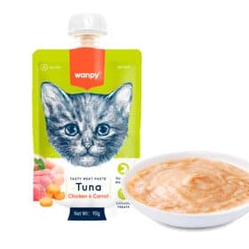 Pişiklər üçün sup Wanpy Tasty Meat Paste Tuna, Chicken & Carrot, 90 q