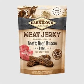 İtlər üçün qəlyanaltı Carnilove Meat Jerky Beef & Beef Muscle, mal əti ilə, 100 q