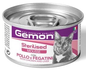Nəm yem Gemon Cat Wet Sterilised Chicken & Liver yetkin pişiklər üçün, 85 q