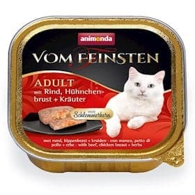 Nəm yem Animonda Vom Feinsten Adult mal əti, toyuq döş əti və otlar, 100 q