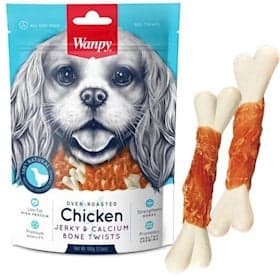 İtlər üçün məzə Wanpy Chiken Jerky & Calcium Bone Twists, toyuq əti ilə, 100 q