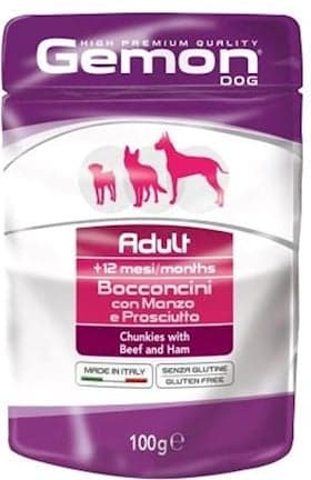 Nəm yem Gemon Pouch Dog Adult yetkin itlər üçün, ət dadı ilə, 100 q